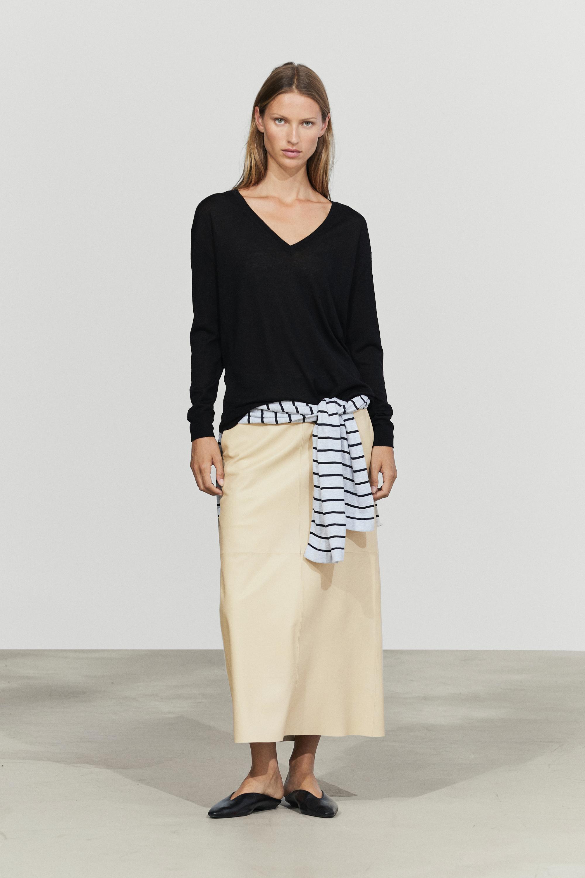 Nappa leather midi skirt